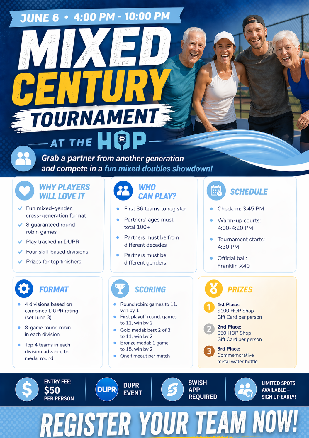 Mixed Century Tournament at the HOP – June 6th