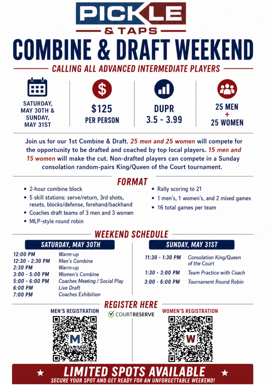 Combine & Draft at Pickle & Taps – May 30th & 31st